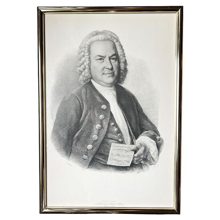Large Framed Baroque Etching of German Composer Johann Sebastian Bach For Sale