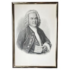 Gran grabado barroco enmarcado del compositor alemán Johann Sebastian Bach