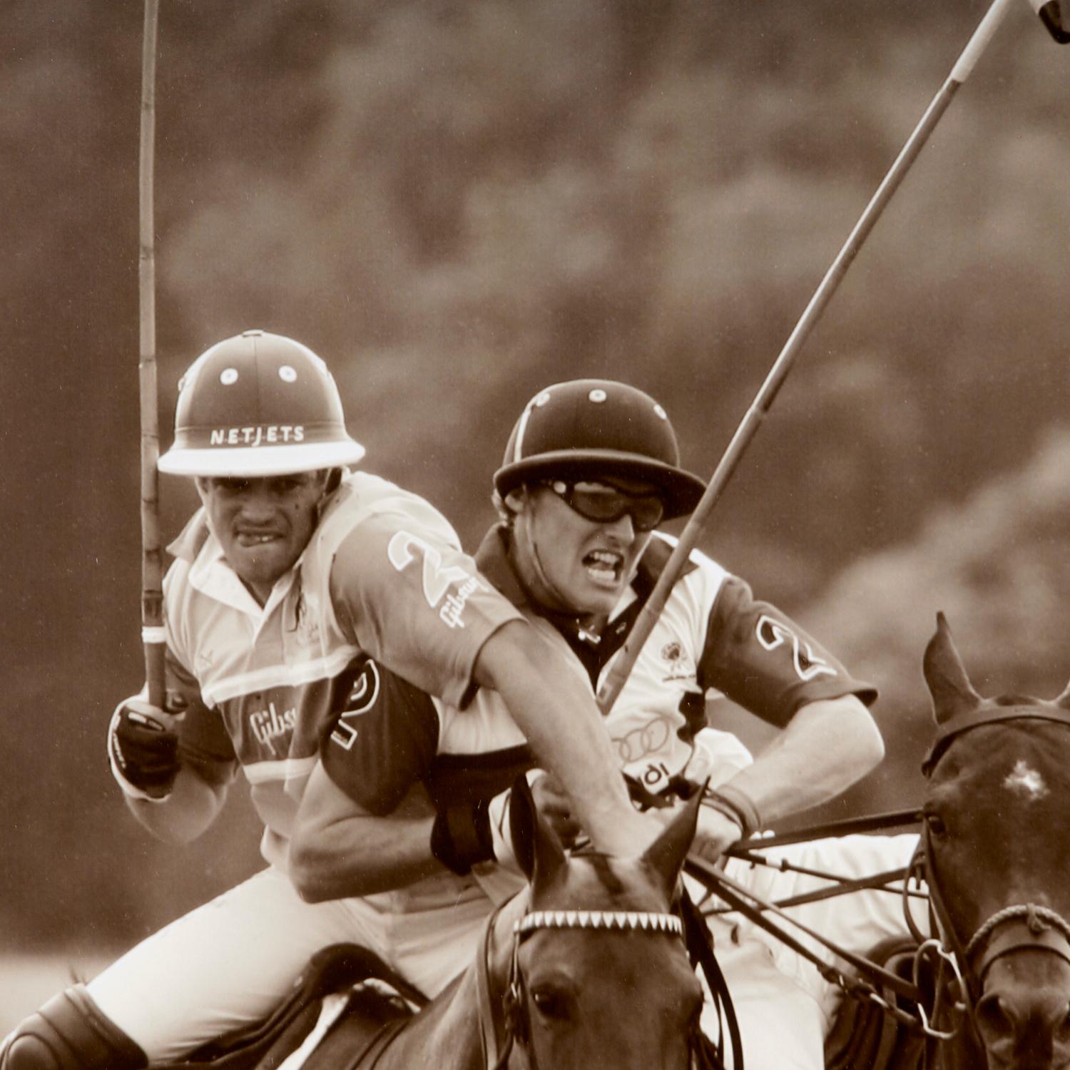 Modern Large Framed Black and White Action Photographic Prints of World Polo League For Sale