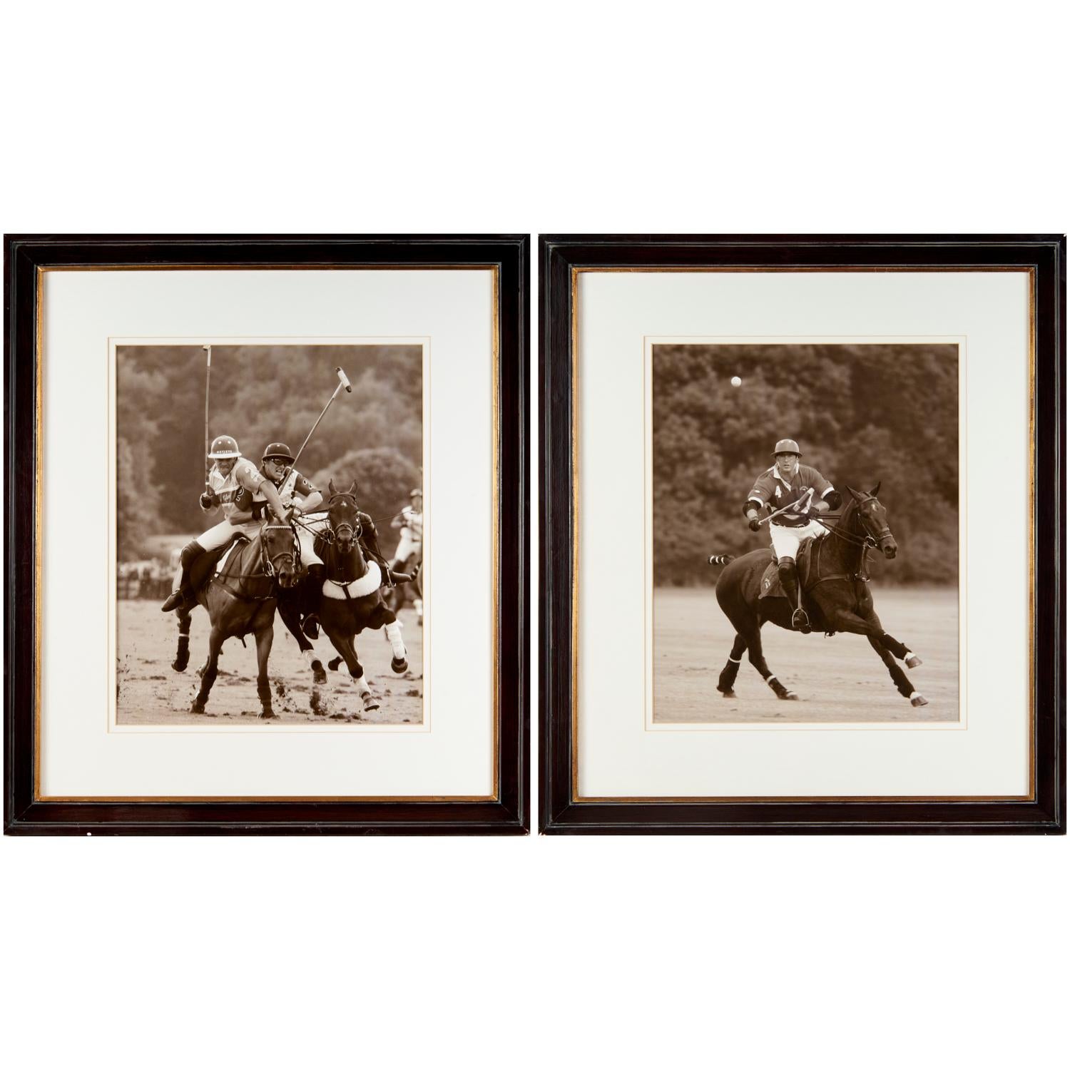 Glass Large Framed Black and White Action Photographic Prints of World Polo League For Sale