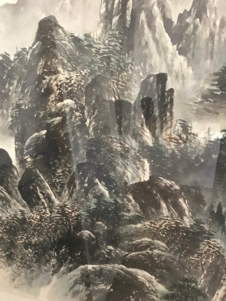Large Framed Chinese Landscape Painting In Good Condition For Sale In Boca Raton, FL