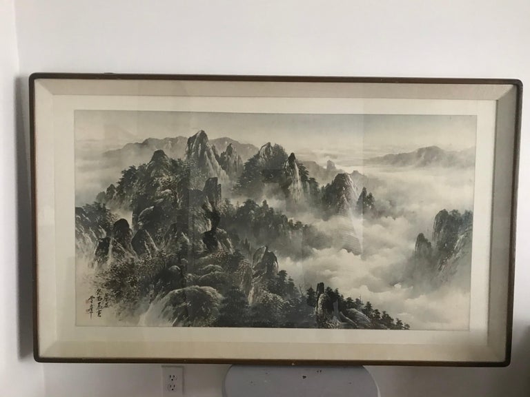 Paper Large Framed Chinese Landscape Painting For Sale