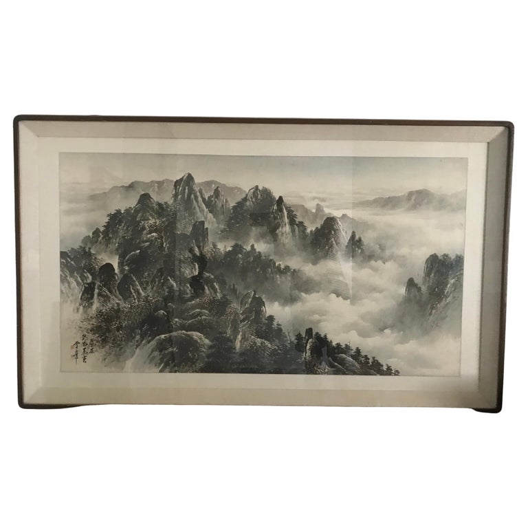 Large Framed Chinese Landscape Painting For Sale
