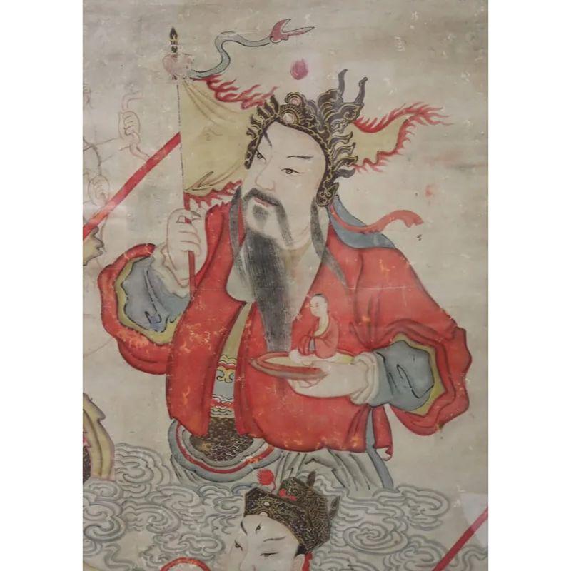 Large Framed Chinese Watercolor on Rice Paper, Four Defenders of Buddha In Good Condition For Sale In Locust Valley, NY