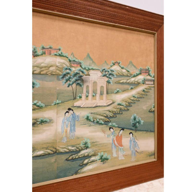 Large  Framed Chinese Watercolor Panel In Good Condition For Sale In Locust Valley, NY