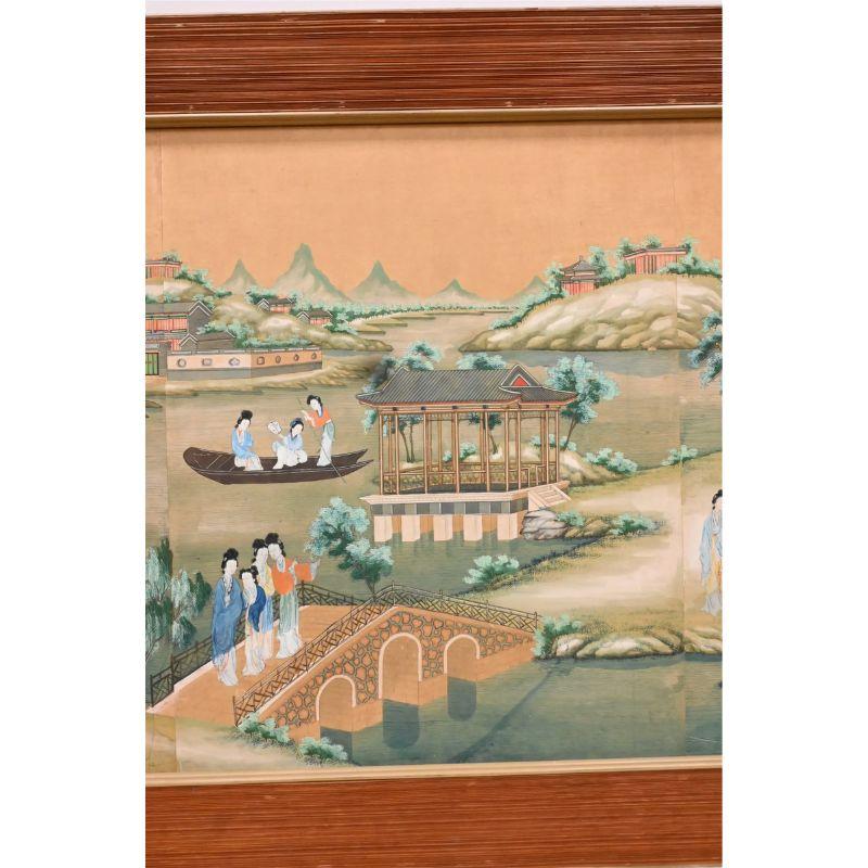 20th Century Large  Framed Chinese Watercolor Panel For Sale