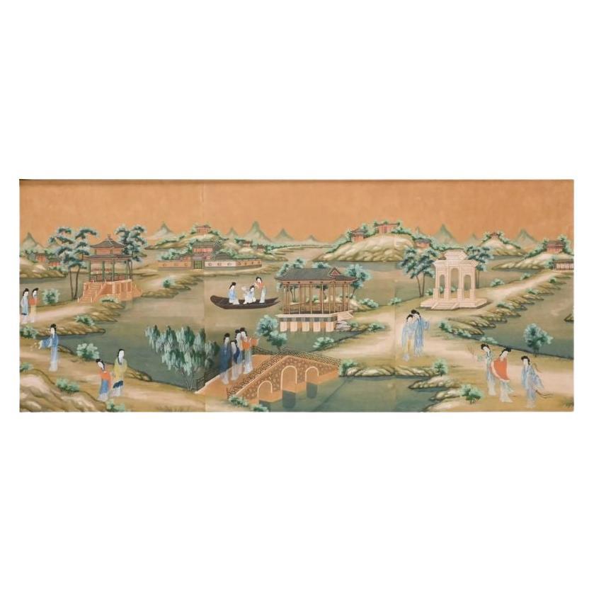 Large  Framed Chinese Watercolor Panel For Sale