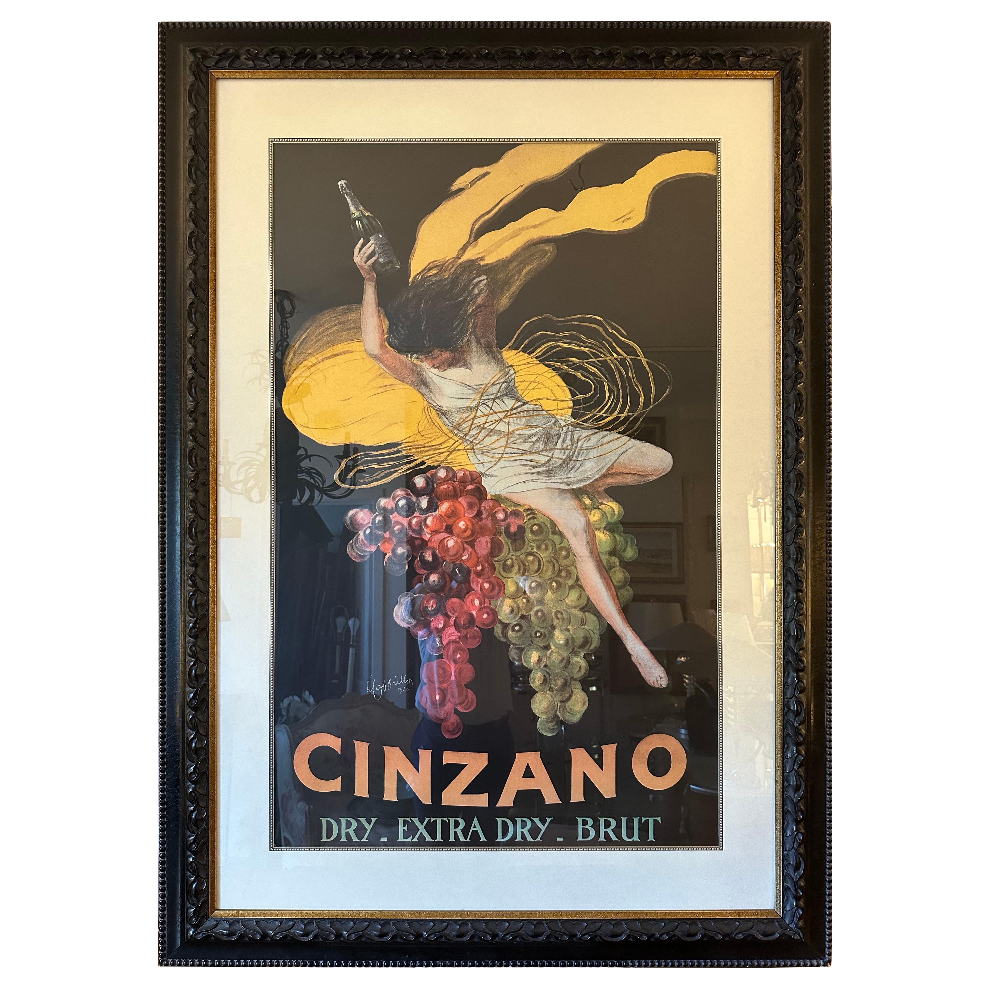 Large Framed Cinzano 1920 Poster in a Bold Custom Frame For Sale