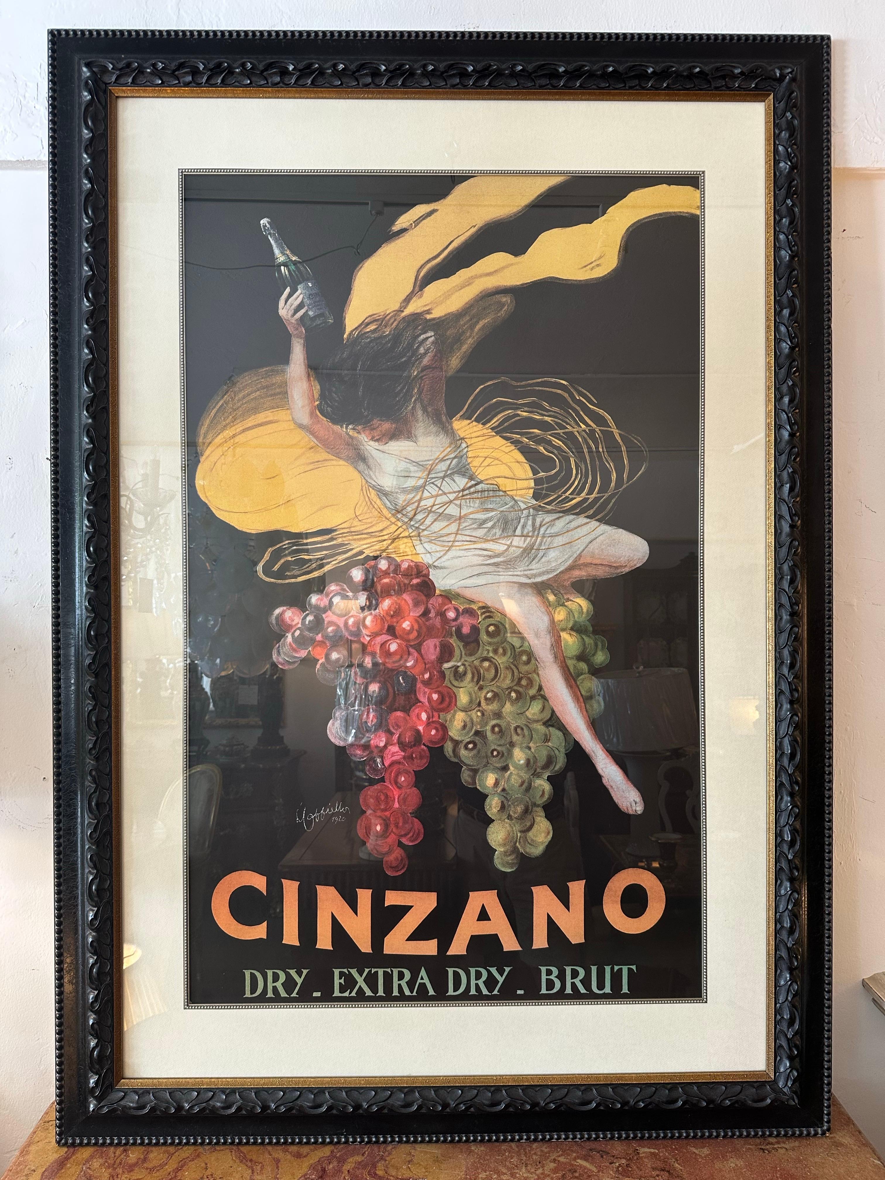 Großes gerahmtes Cinzano 1920 Poster in einem kühnen, individuellen Rahmen im Angebot