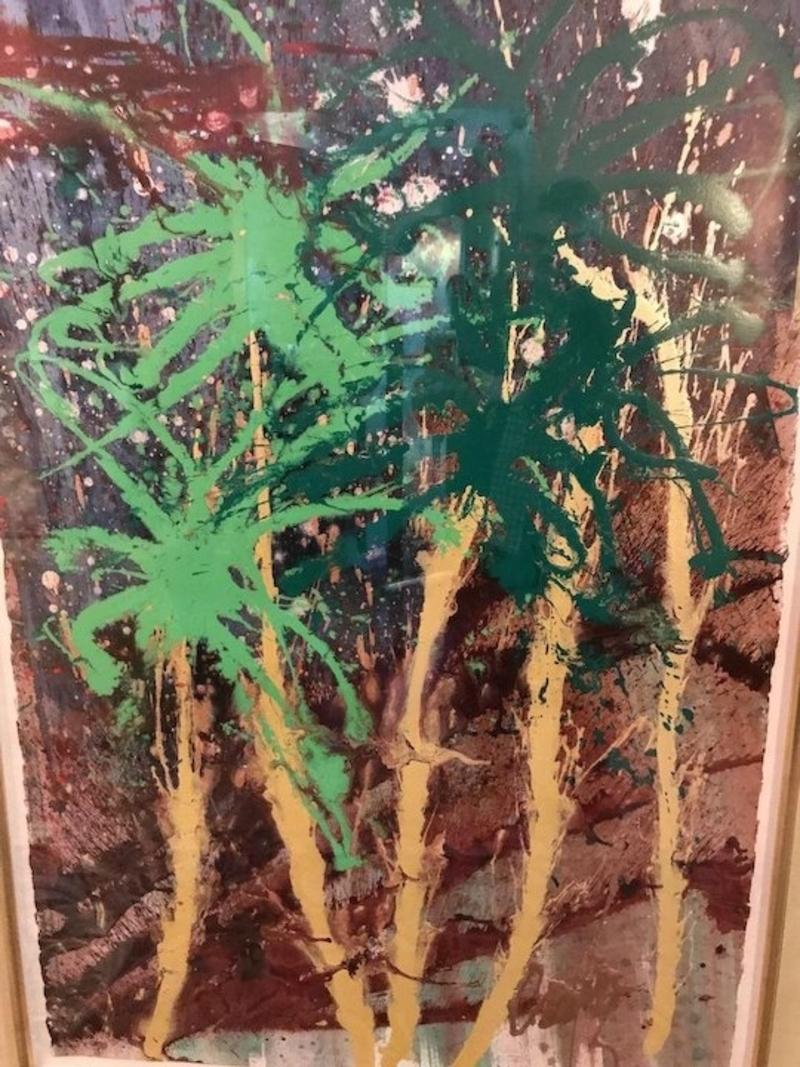 Large Framed Dale Chihuly Splatter Painting Palm Fronds on Paper In Good Condition For Sale In Portland, OR