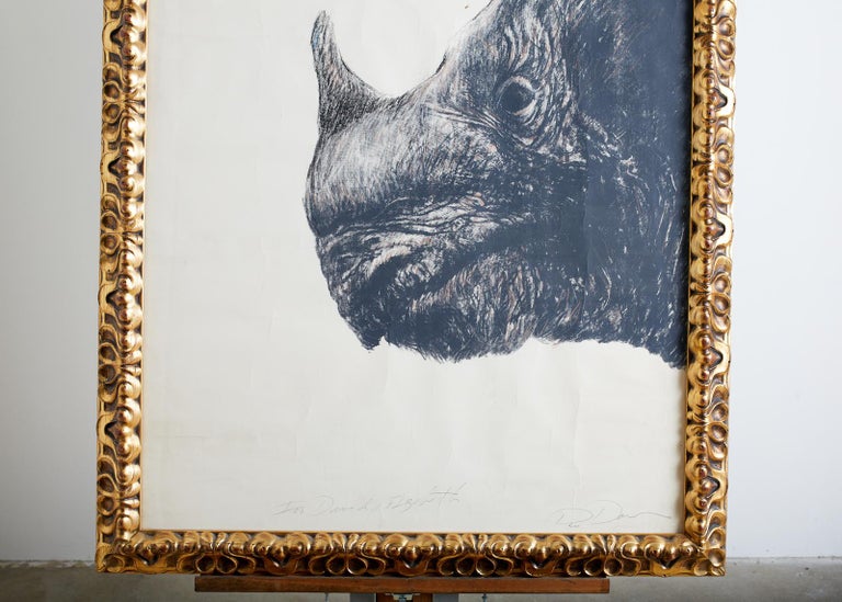 Large Framed Drawing of a Baby Rhino Head For Sale 6