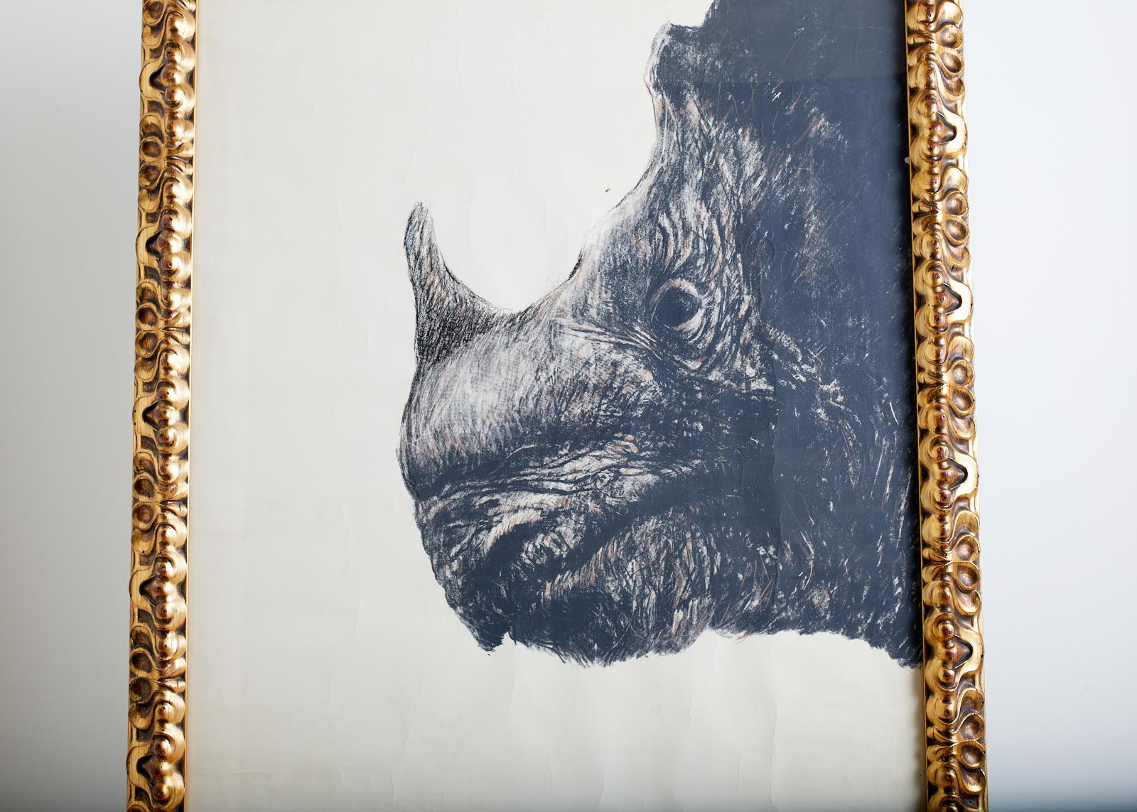 Gerahmte Zeichnung eines Rhinokopfes, gerahmt im Angebot 7
