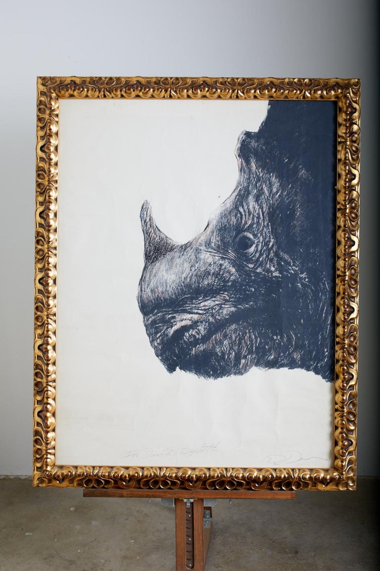 Large Framed Drawing of a Baby Rhino Head For Sale 8