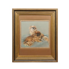 Large Framed English Pastel of 2 Pekingese Dogs, signed “Persis Kirmse”, 1938
