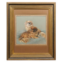  Large Framed English Pastel of 2 Pekingese Dogs, signed “Persis Kirmse”, 1938