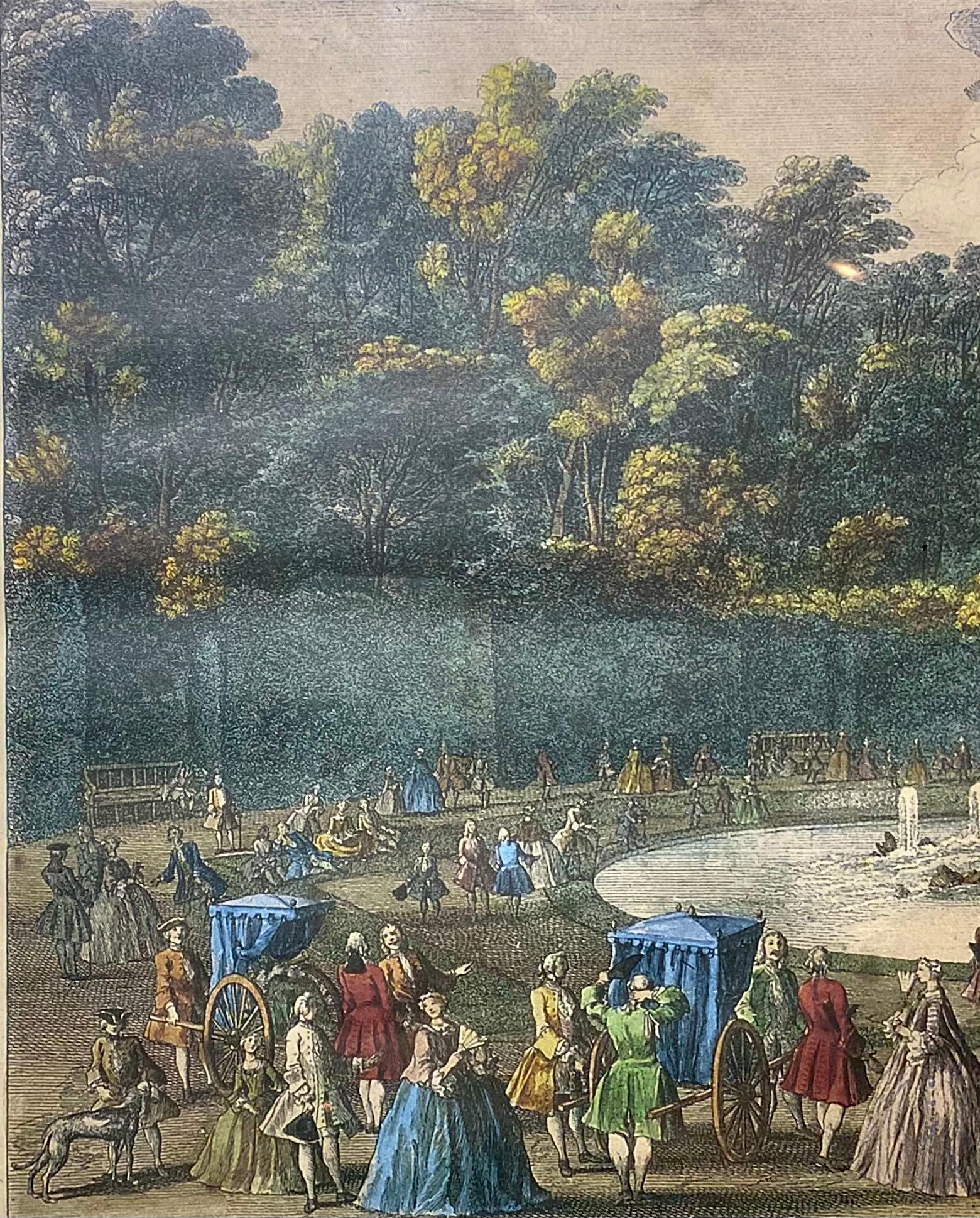 Wood Large Framed French Etching of Versailles, Le Bassin d’Encelade For Sale