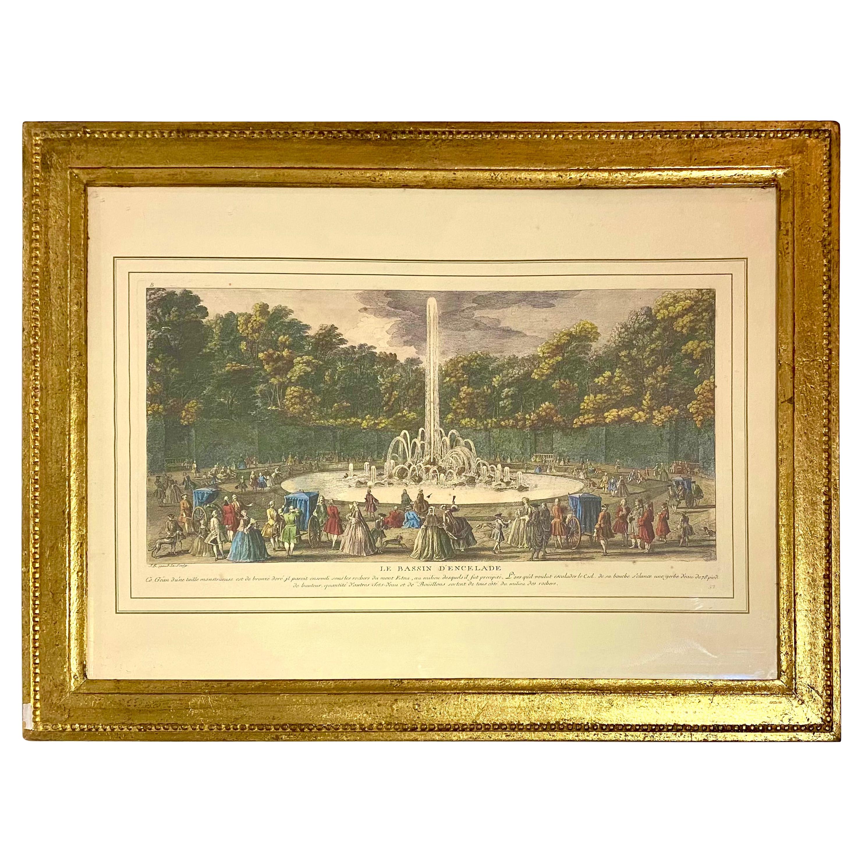 Large Framed French Etching of Versailles, Le Bassin d’Encelade