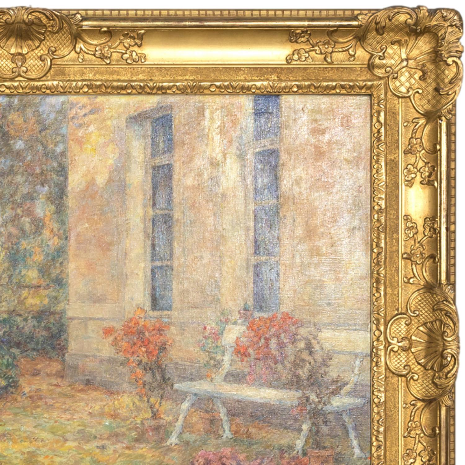 Large Framed French Impressionist Oil Garden Landscape by Henri Duhem, Signed 1