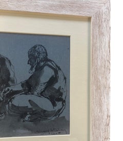Large Framed & Glazed Ink & Wash Drawing Of Two Turkish Gentlemen