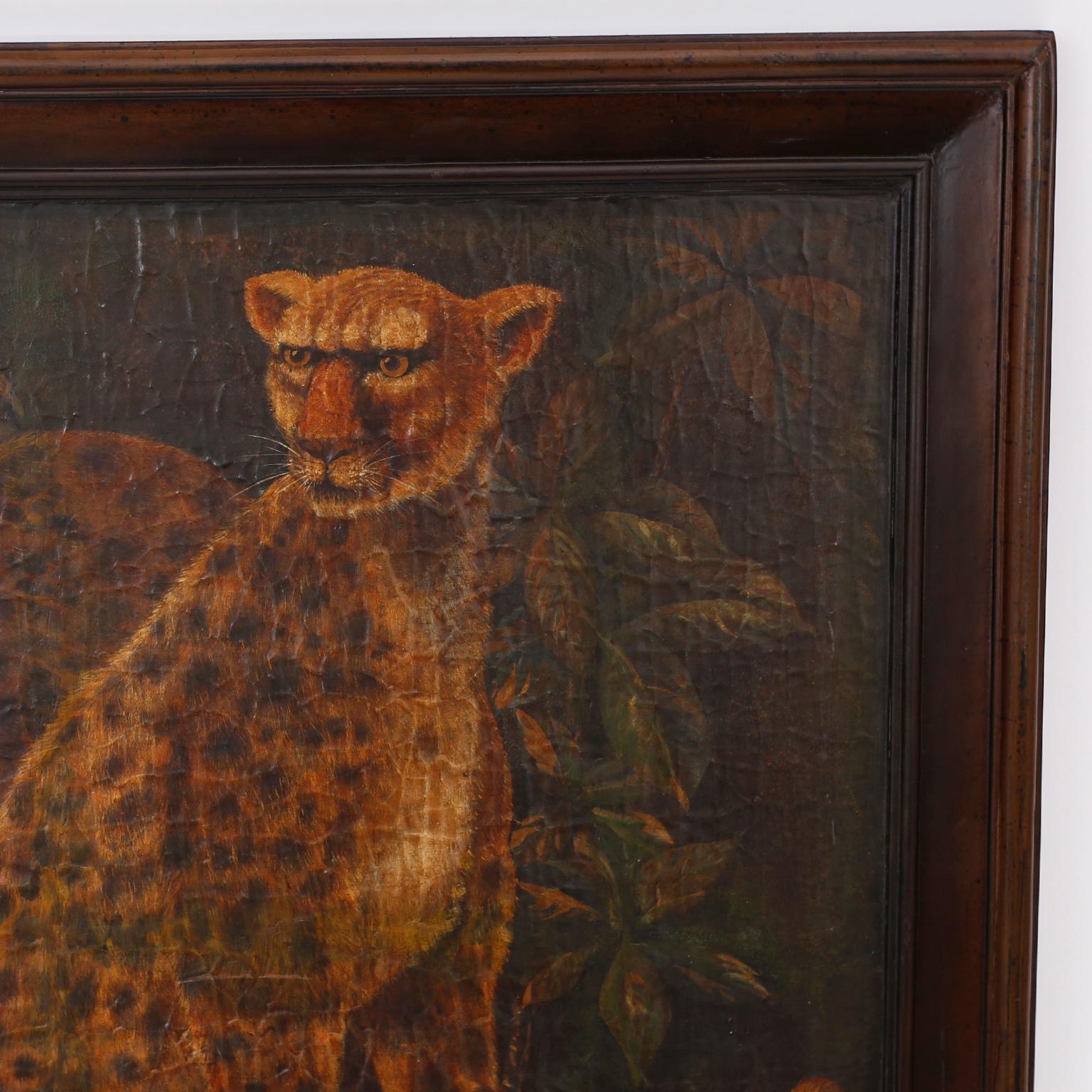 British Colonial Large Framed Image of Two Cheetahs