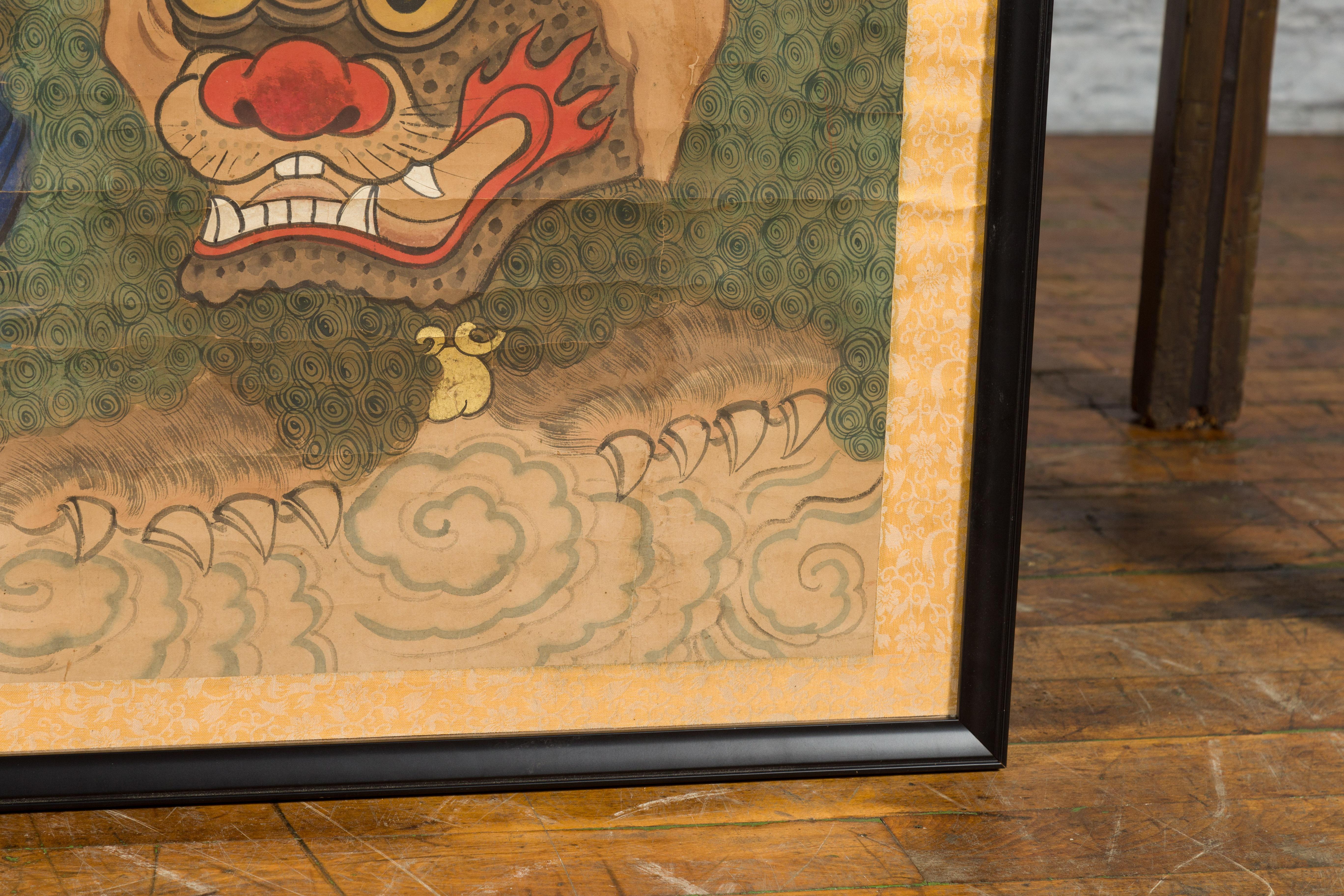 Grande peinture indienne du 19ème siècle encadrée représentant Guanyin assis sur un dragon en vente 7