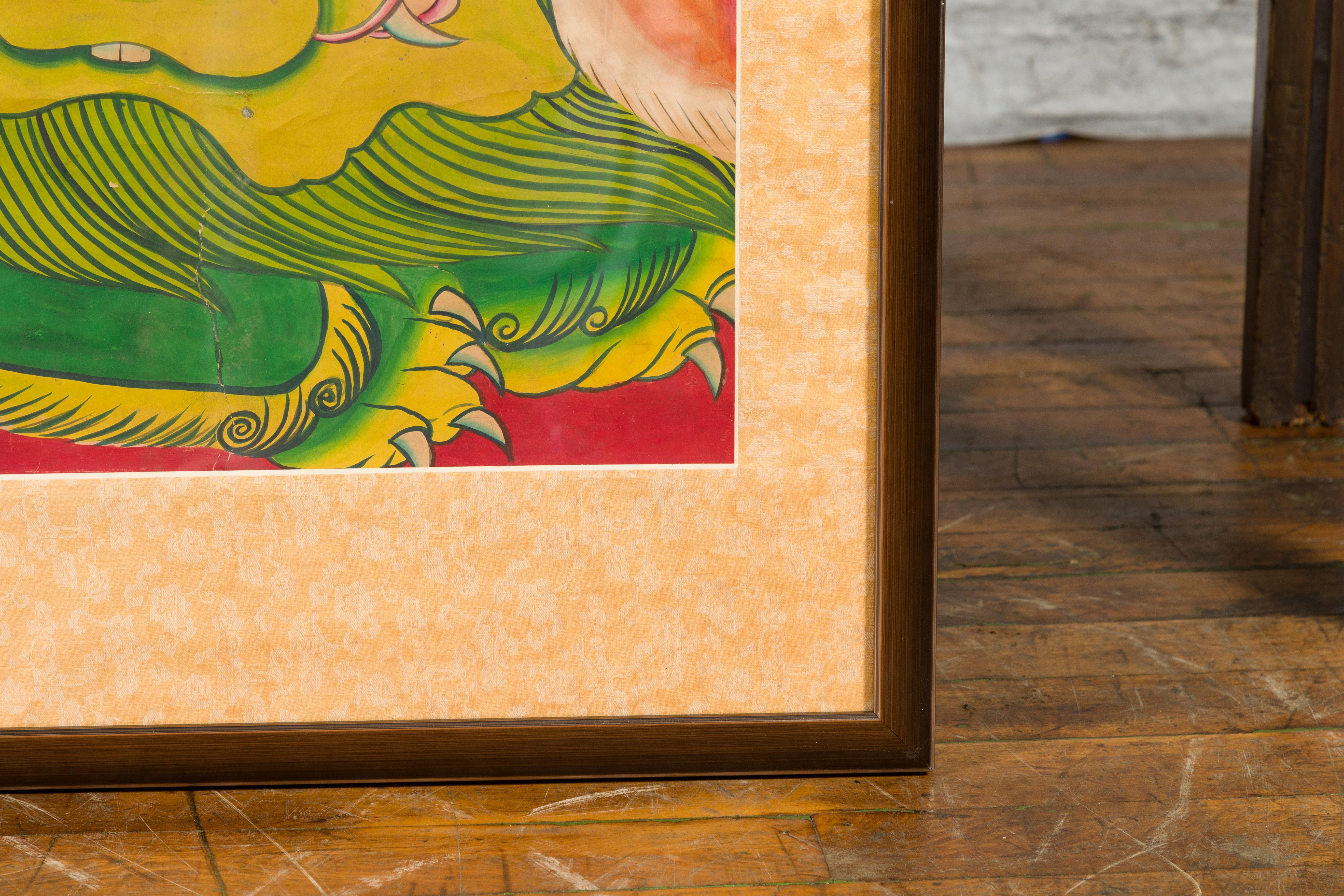 Large Framed Indian 19th Century Painting of Guanyin Sitting on a Dragon For Sale 9