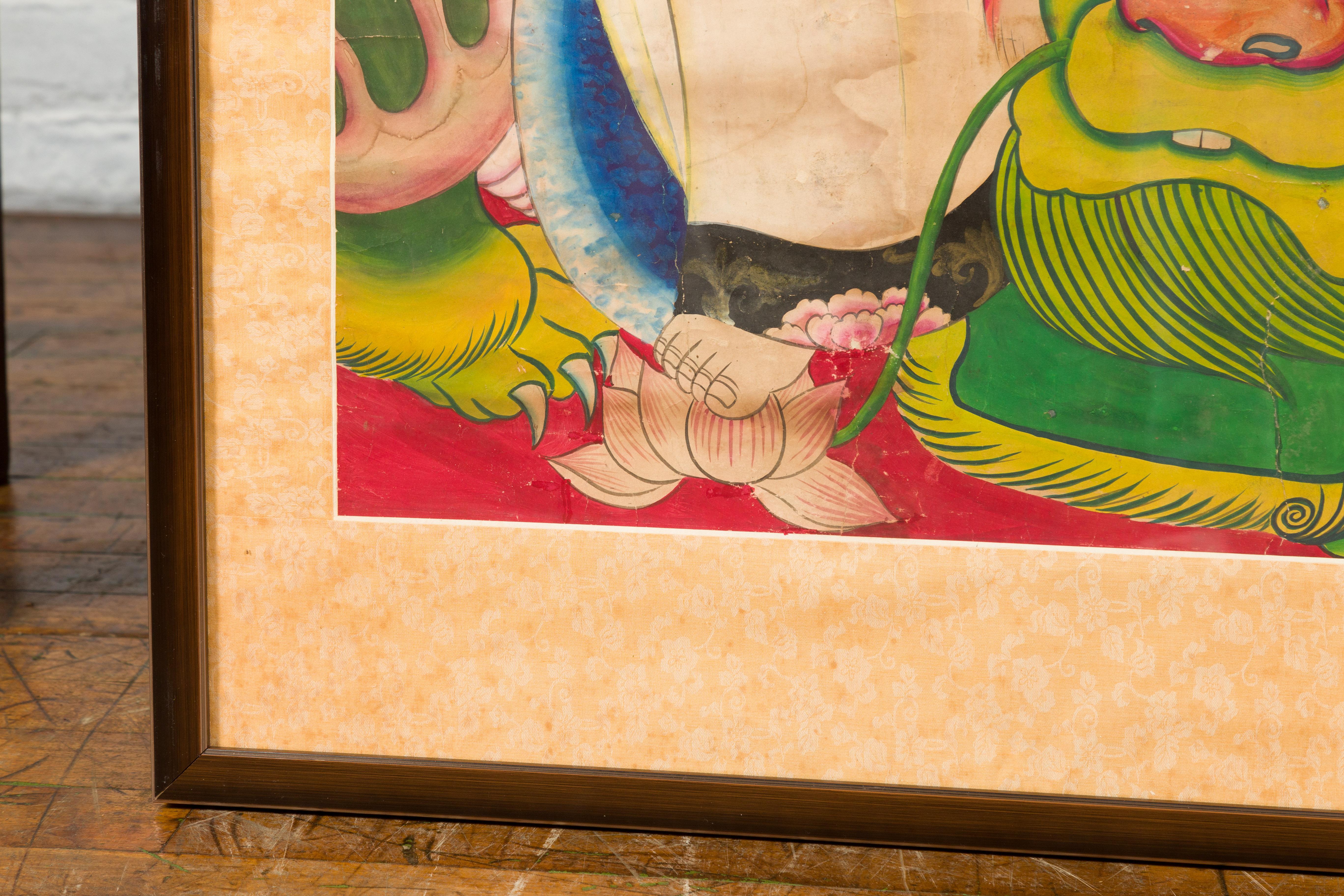 Grande peinture indienne du 19ème siècle encadrée représentant Guanyin assis sur un dragon en vente 8