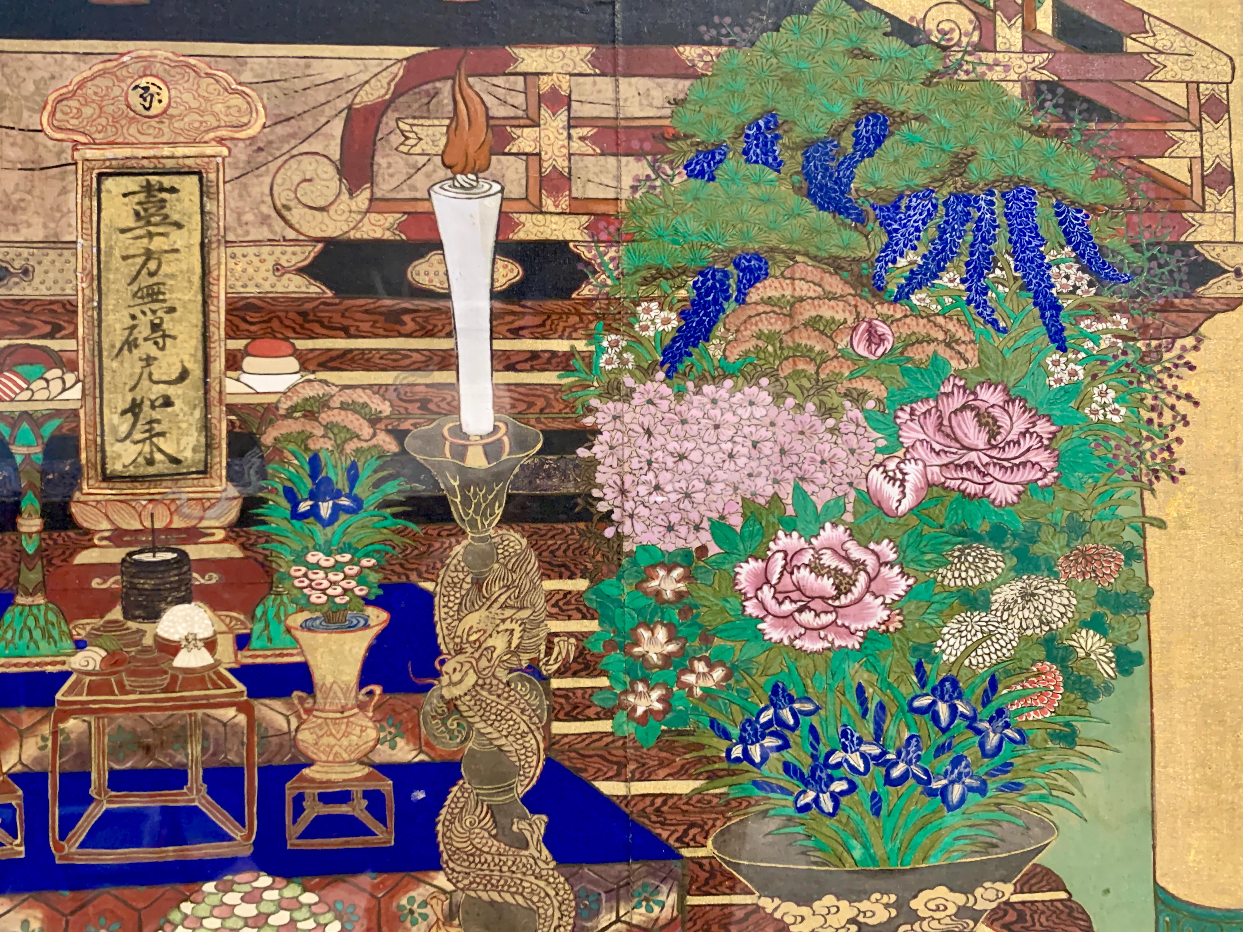 Large Framed Japanese Buddhist Amida Temple Hall Painting, Mid-19th Century For Sale 3