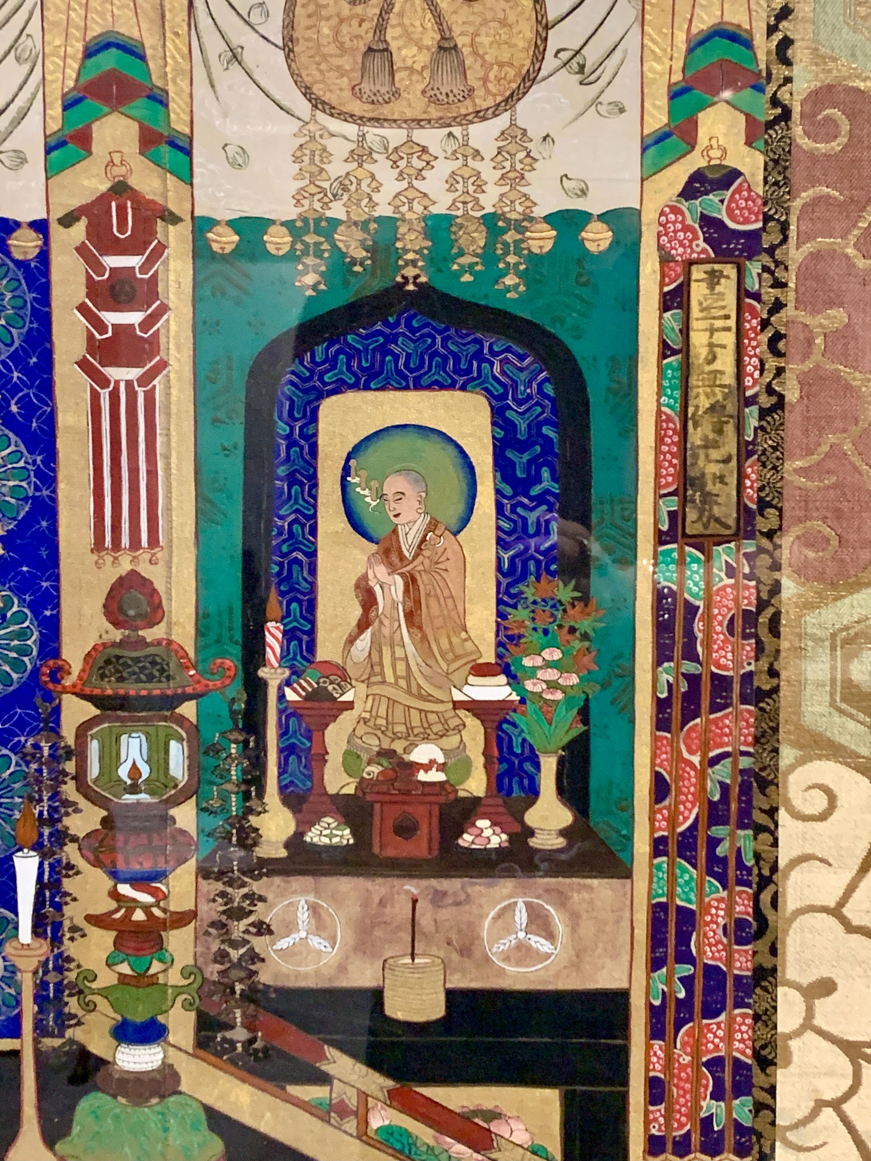 Grande peinture de temple bouddhiste japonaise Amida encadrée, milieu du 19e siècle Bon état - En vente à Austin, TX