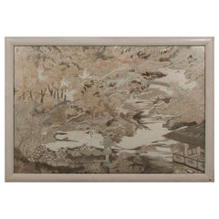 Large Framed Japanese Embroidery Textile Panel Meiji Period