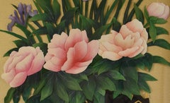Large Framed Japanese Traditional Silk and Brocade Decorative Art, circa 1995