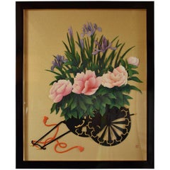 Vintage Large Framed Japanese Traditional Silk and Brocade Decorative Art, circa 1995