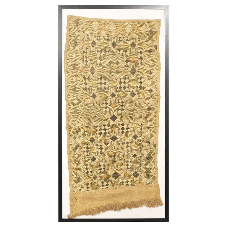 Large Framed Kuba Cloth African Textile Tribal Ethnic Wall Folk Art