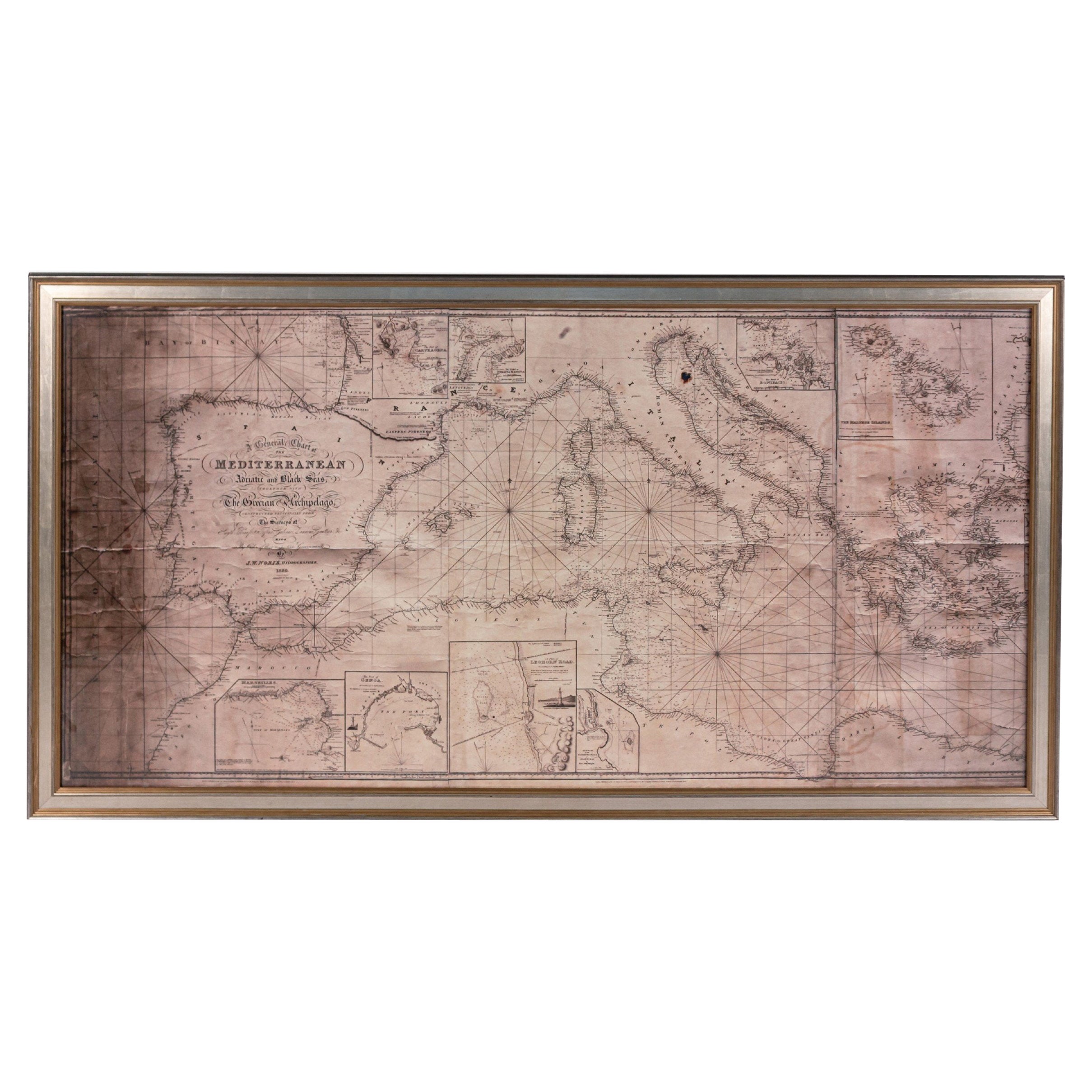 Grande carte encadrée de la Méditerranée