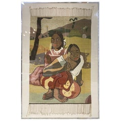Large Framed Midcentury Pictorial Weaving Tapestry in the Style of Paul Gauguin