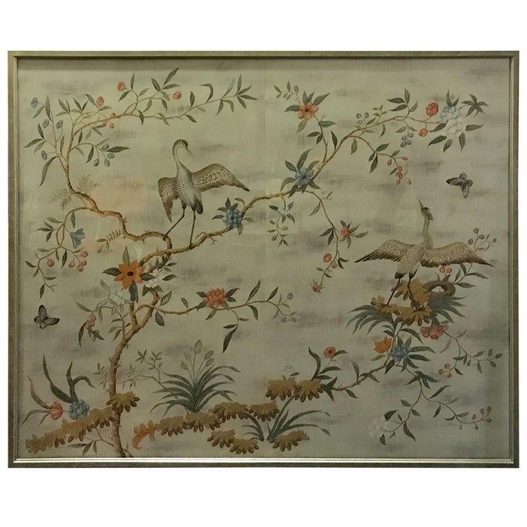Large Framed Modern Midcentury Chinoiserie Wallpaper Panel ...