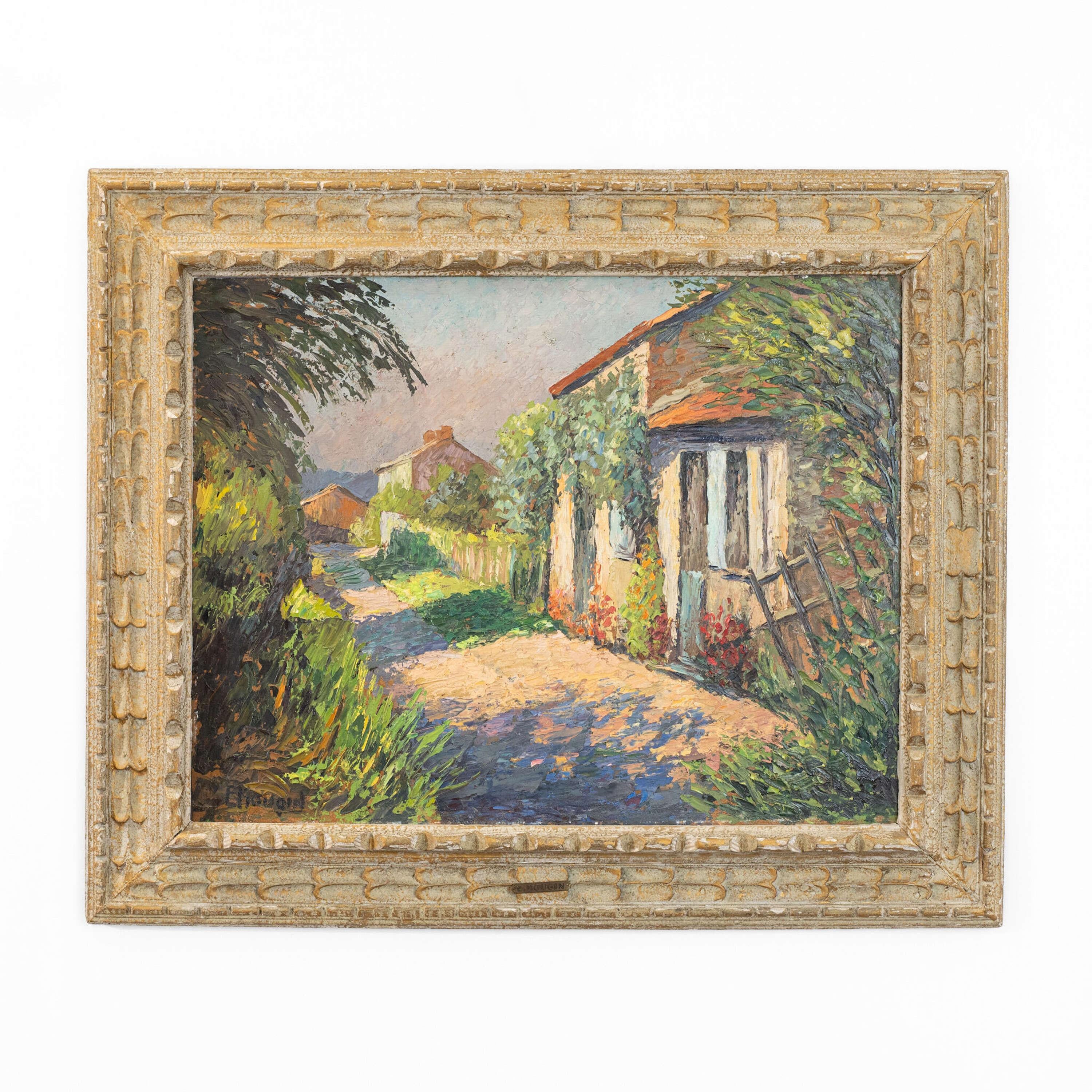 Großes gerahmtes Öl auf Karton: Eugène Mougin, Landhaus in Beauchène Frankreich im Angebot 1