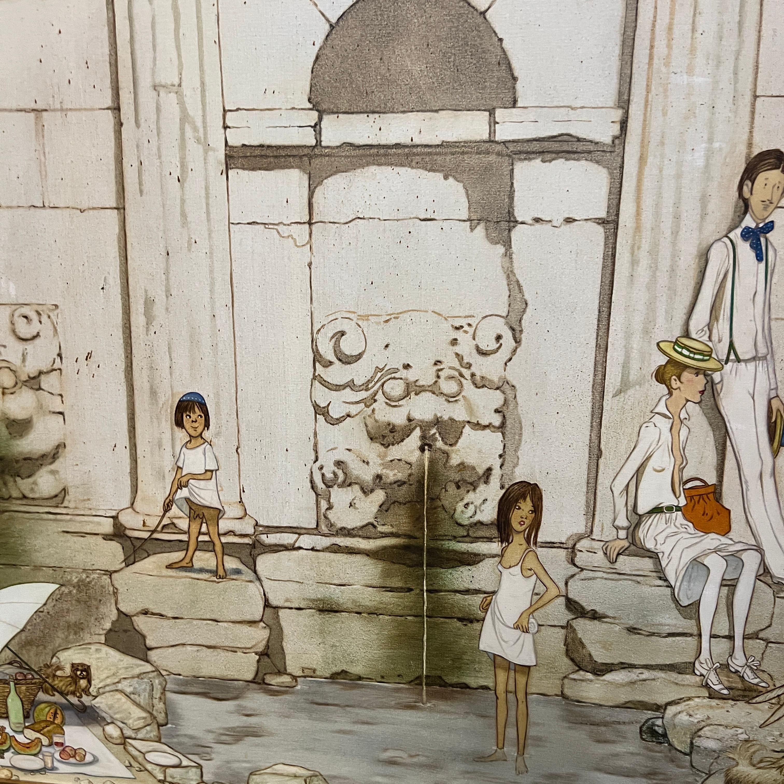 20th Century Large Framed Original Oil Painting of a Family Picnic by Philip Henri Noyer For Sale