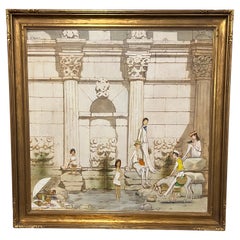 Quadro ad olio originale con cornice di grandi dimensioni raffigurante un picnic in famiglia di Philip Henri Noyer