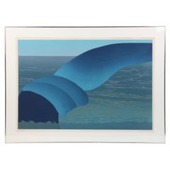 Vintage Large framed original screenprint print of whale, signed by artist, 1983