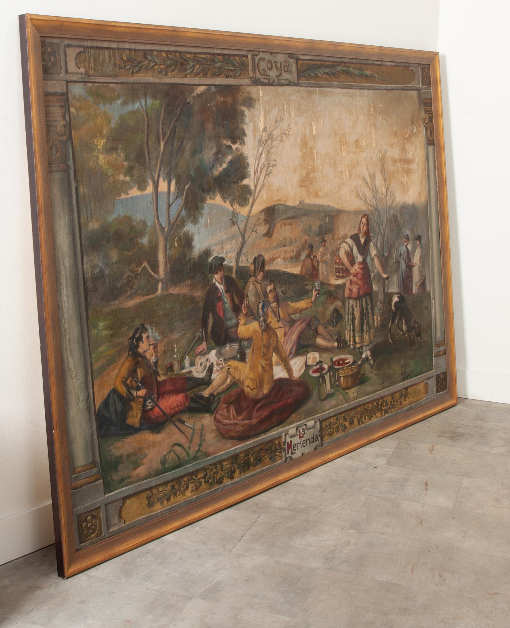 Large Framed Painting “La Merienda” by A. Minguez For Sale 4