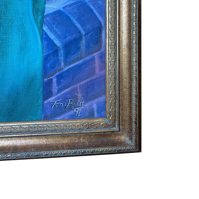 Aesthetic Movement Large Framed Portrait Painting of a Woman at the Great Wall in Green - Signed For Sale