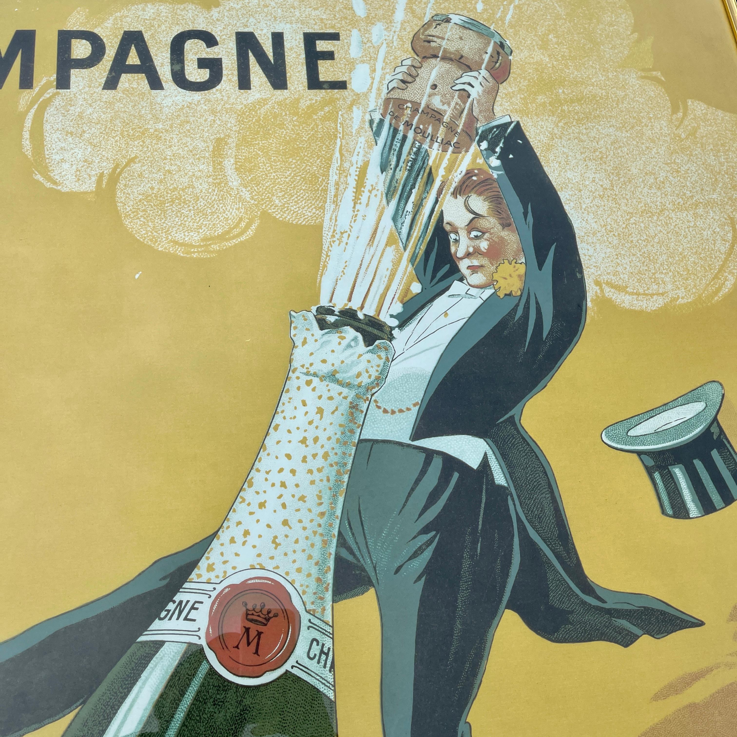 Blackened Large Framed Poster For Champagne Vicomte de Moulliac