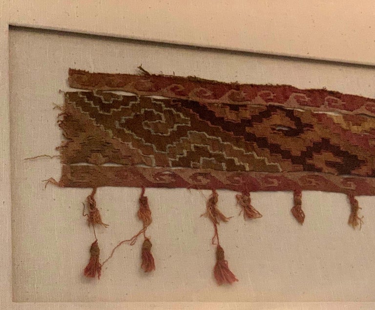 Large Framed Pre-Columbian Antique Peruvian Textile Fragment Chancay Culture In Good Condition For Sale In Atlanta, GA