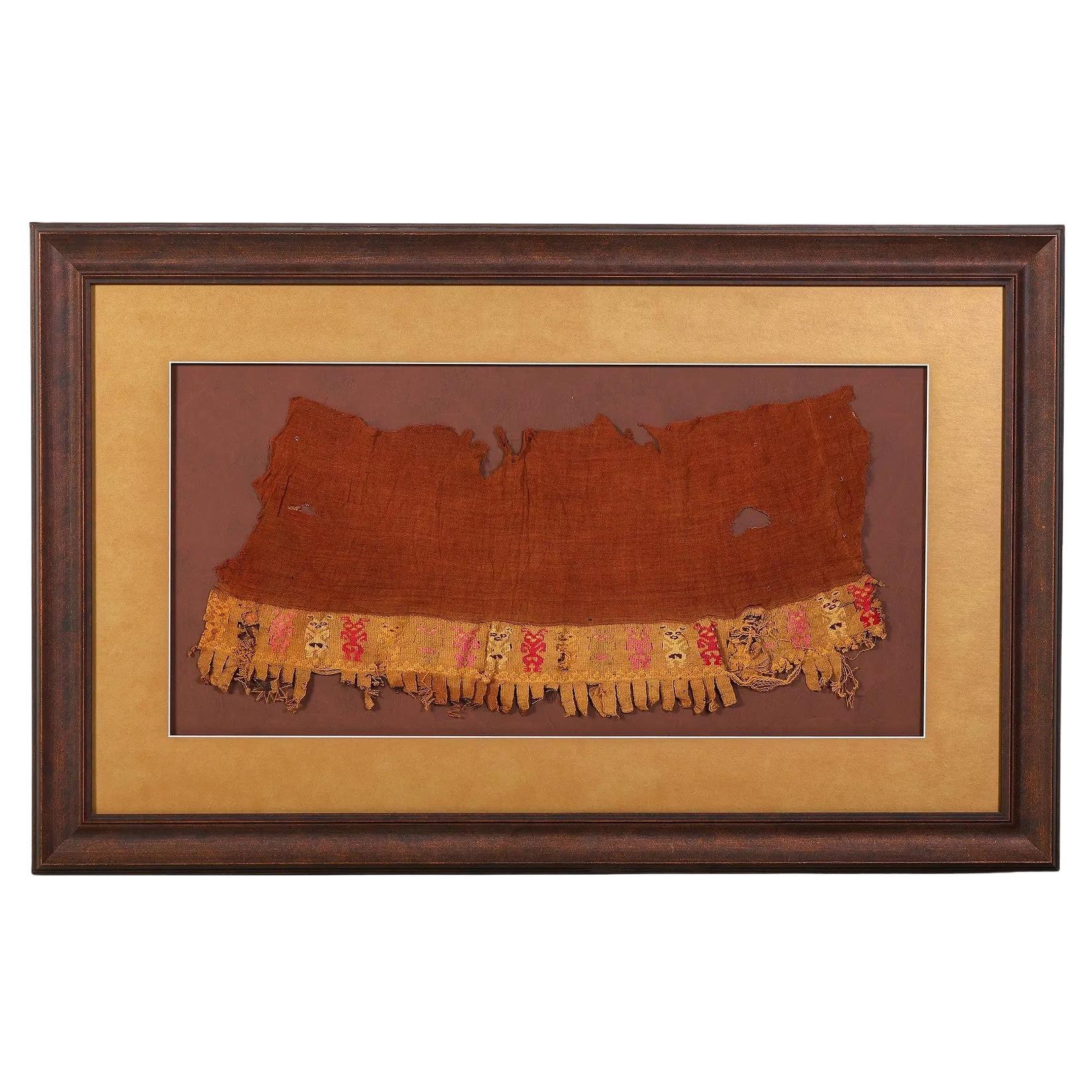 Large Framed Pre-Columbian Woven Textile Fragment from Chimu Chancay Culture For Sale