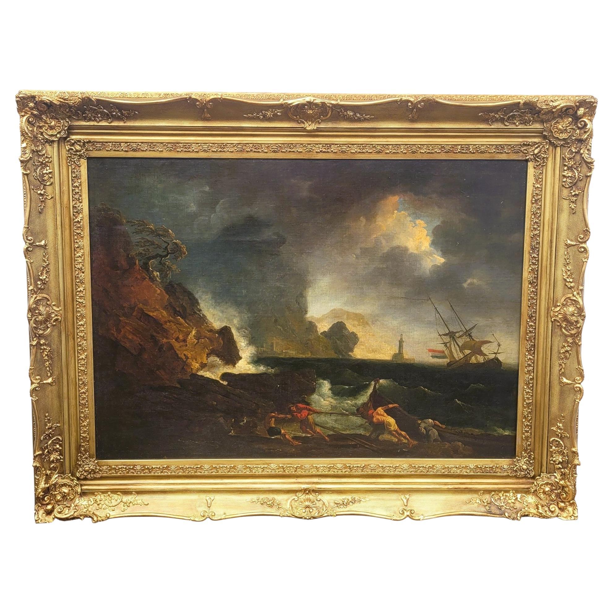 Large Framed Seascape In The Style Of Vernet, Late 17th/early 18th Century