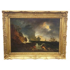 Antique Large Framed Seascape In The Style Of Vernet, Late 17th/early 18th Century