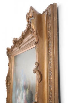 Large Framed Still Life Oil Painting of an Urn of Flowers and Fruit on a Garden