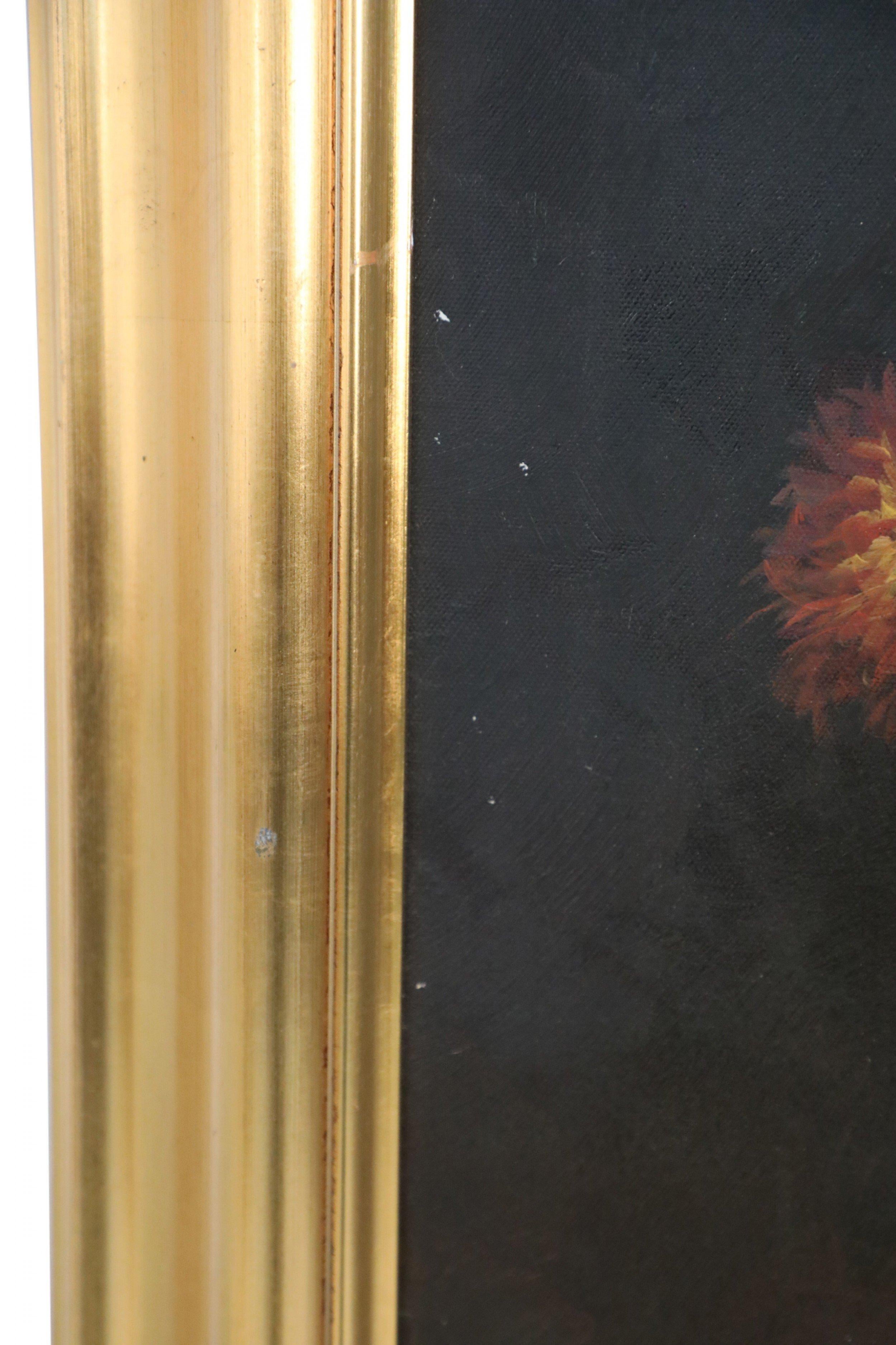 Grande quadro ad olio incorniciato raffigurante un'urna di fiori su una panchina da giardino in vendita 2