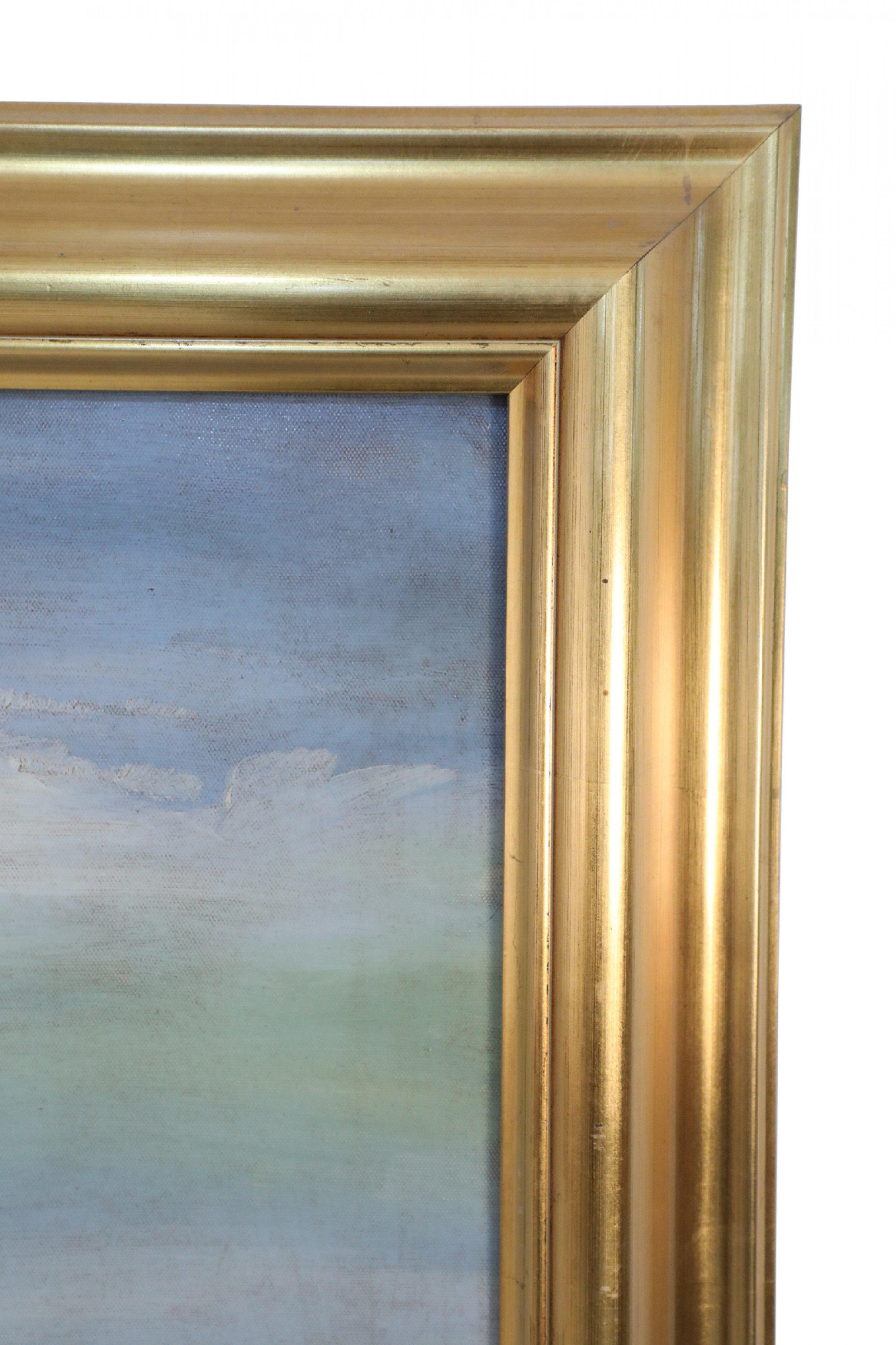 A olio Grande quadro ad olio incorniciato raffigurante un'urna di fiori su una panchina da giardino in vendita